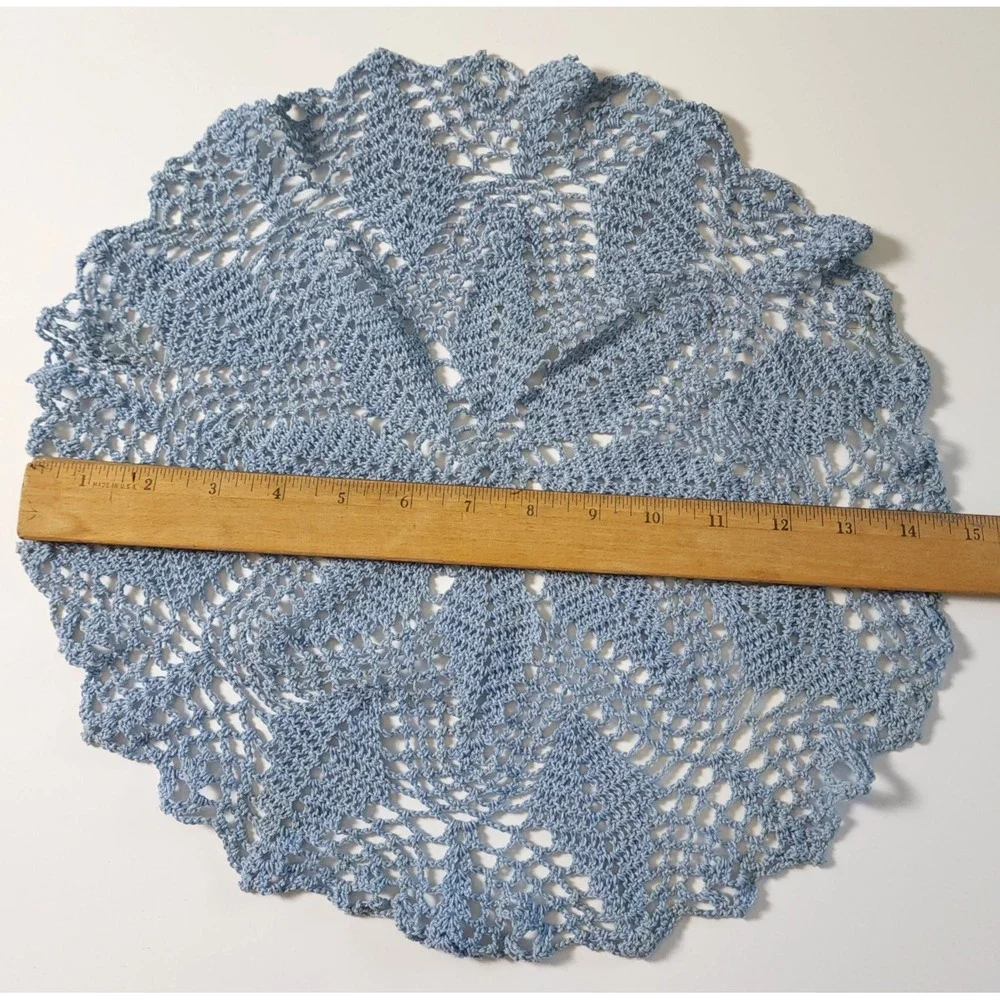 Vintage Crochet Doily Lot of 2 Blue and Pastel Rainbow Color